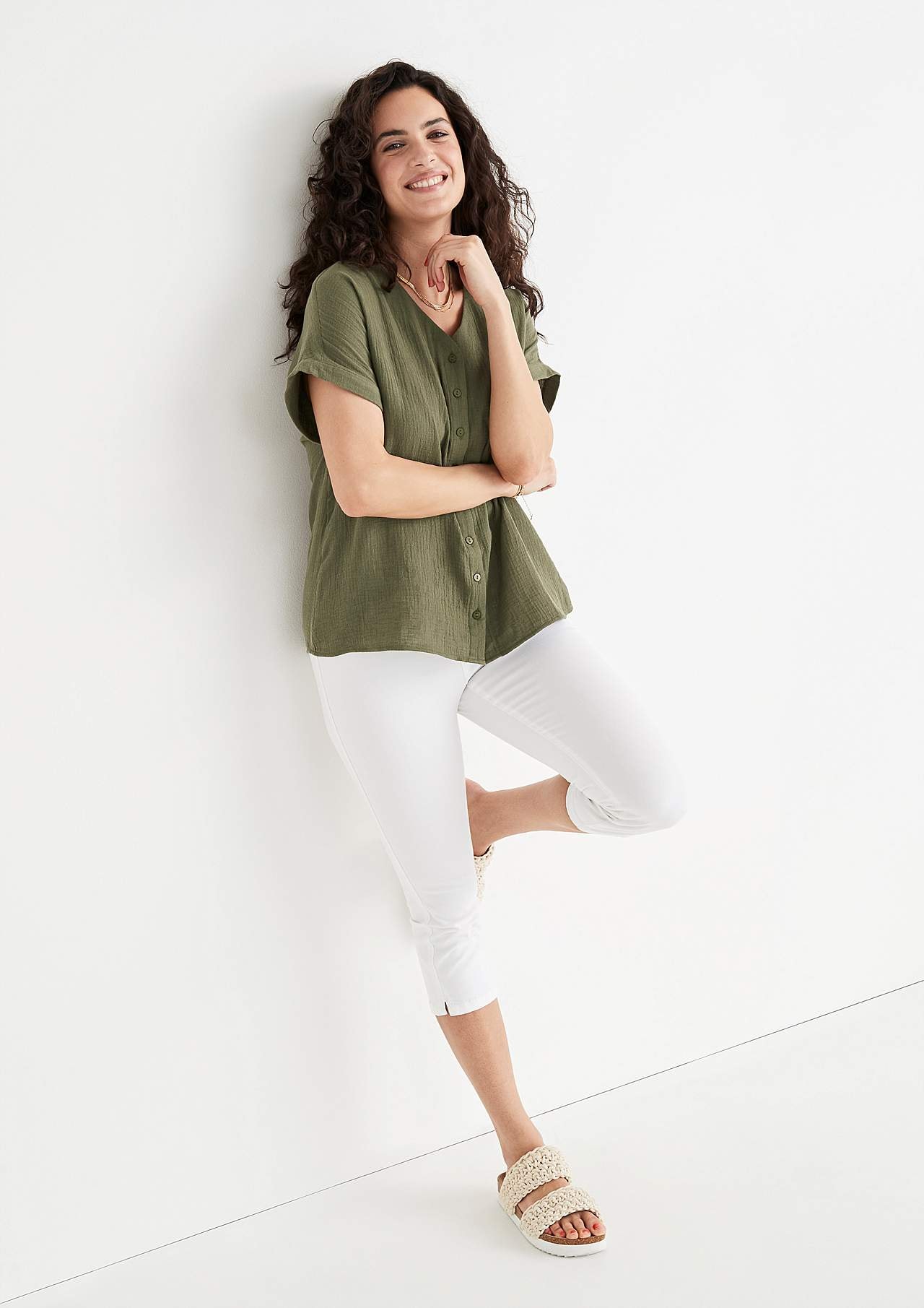 Bluzka zapinana na guziki z muślinu bawełnianego