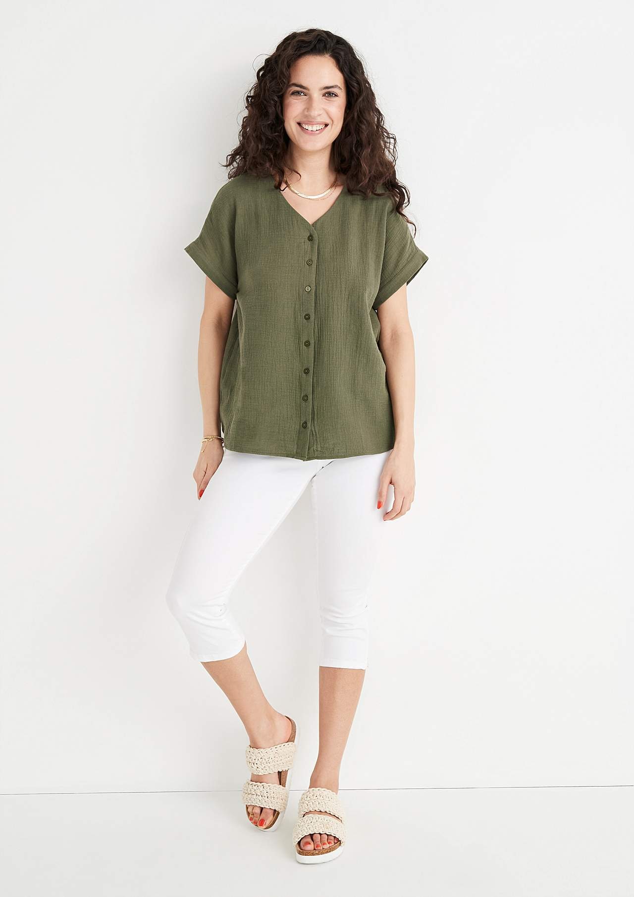 Bluzka zapinana na guziki z muślinu bawełnianego