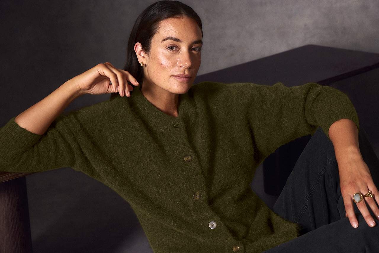 Rozpinany Premium sweter z mieszanki moheru i wełny