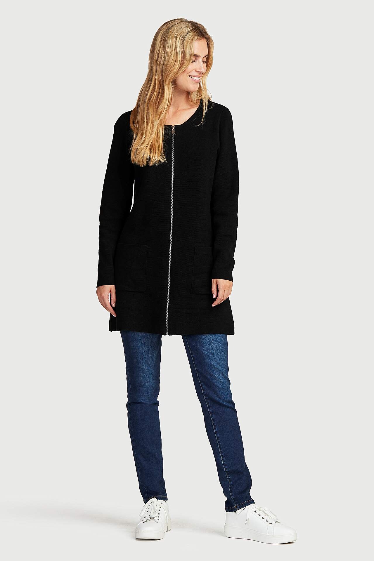 Długi kardigan z zamkiem