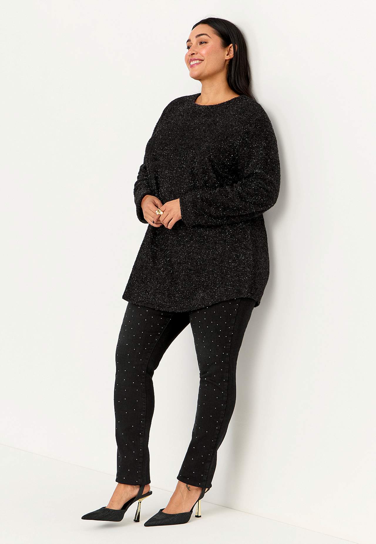 Elastyczne jegginsy z detalami kryształu górskiego