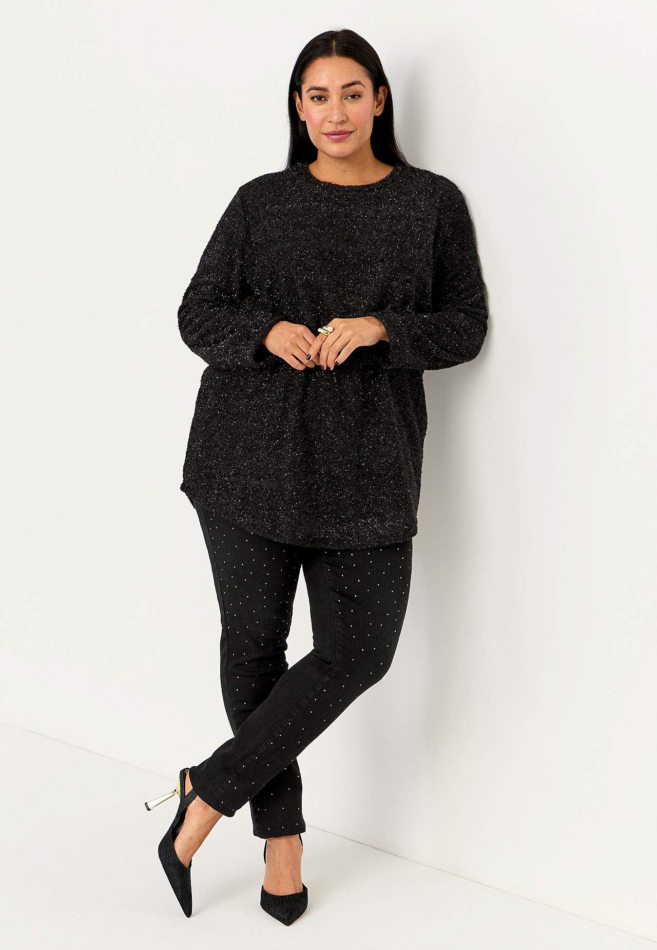 Elastyczne jegginsy z detalami kryształu górskiego