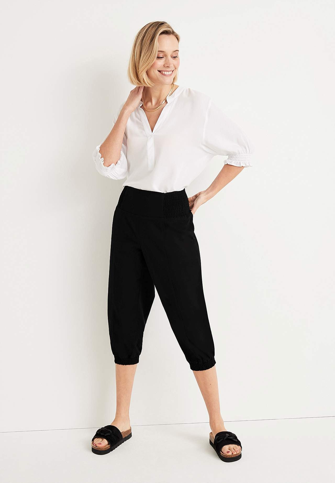 Tkane spodnie capri Nellie