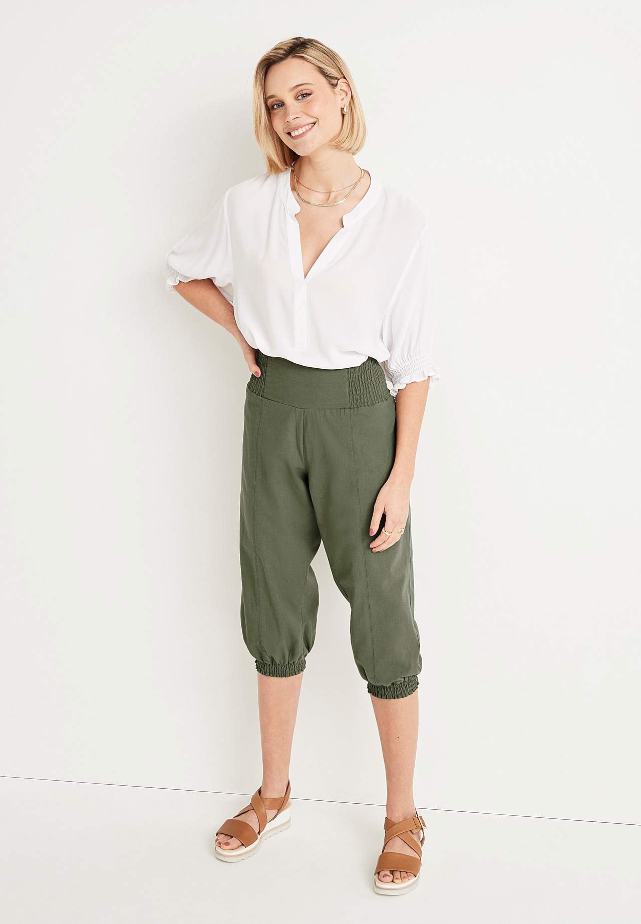 Tkane spodnie capri Nellie