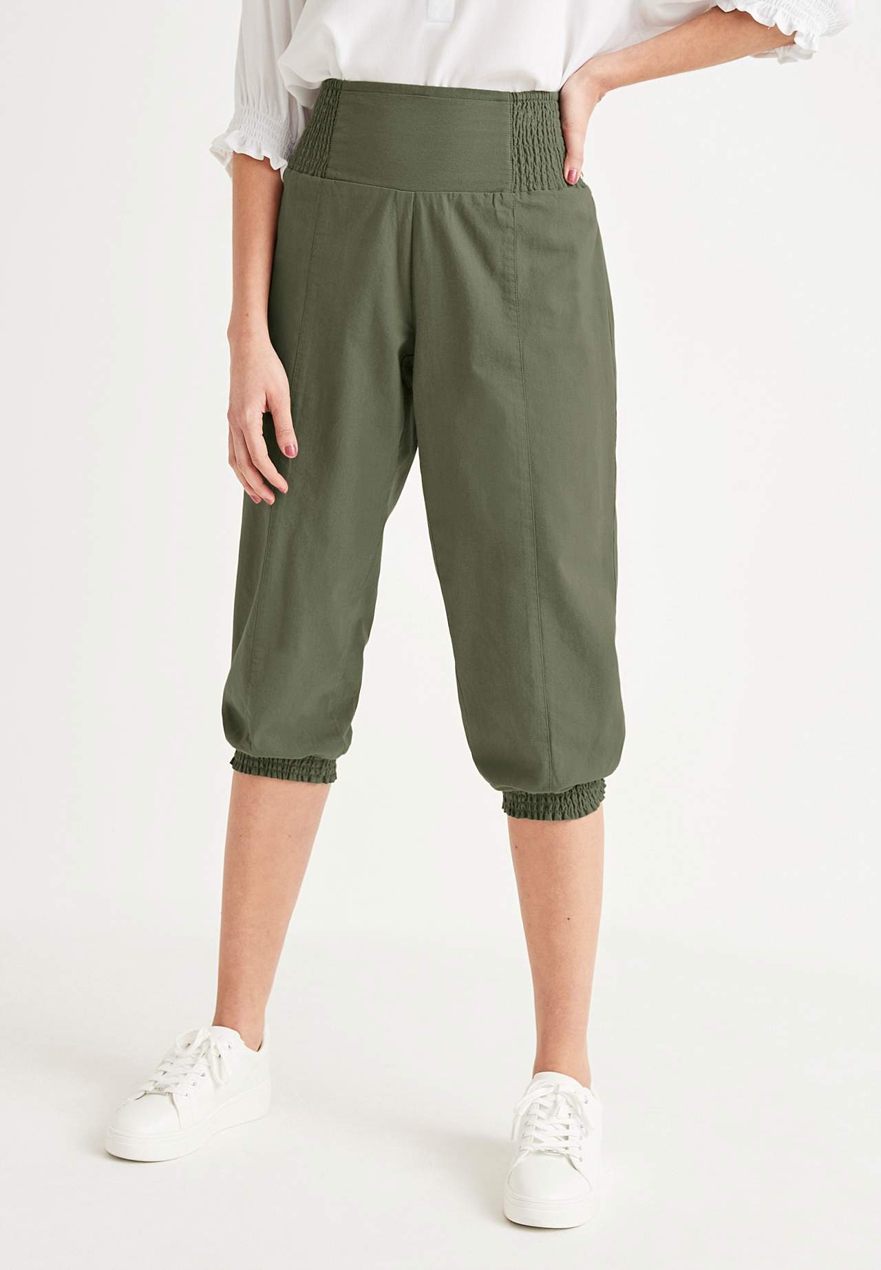 Tkane spodnie capri Nellie