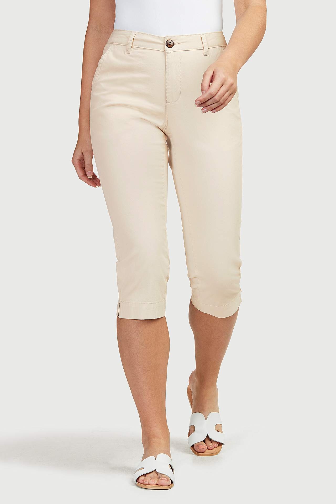 Spodnie capri z rozciągliwej bawełnianej tkaniny diagonalnej