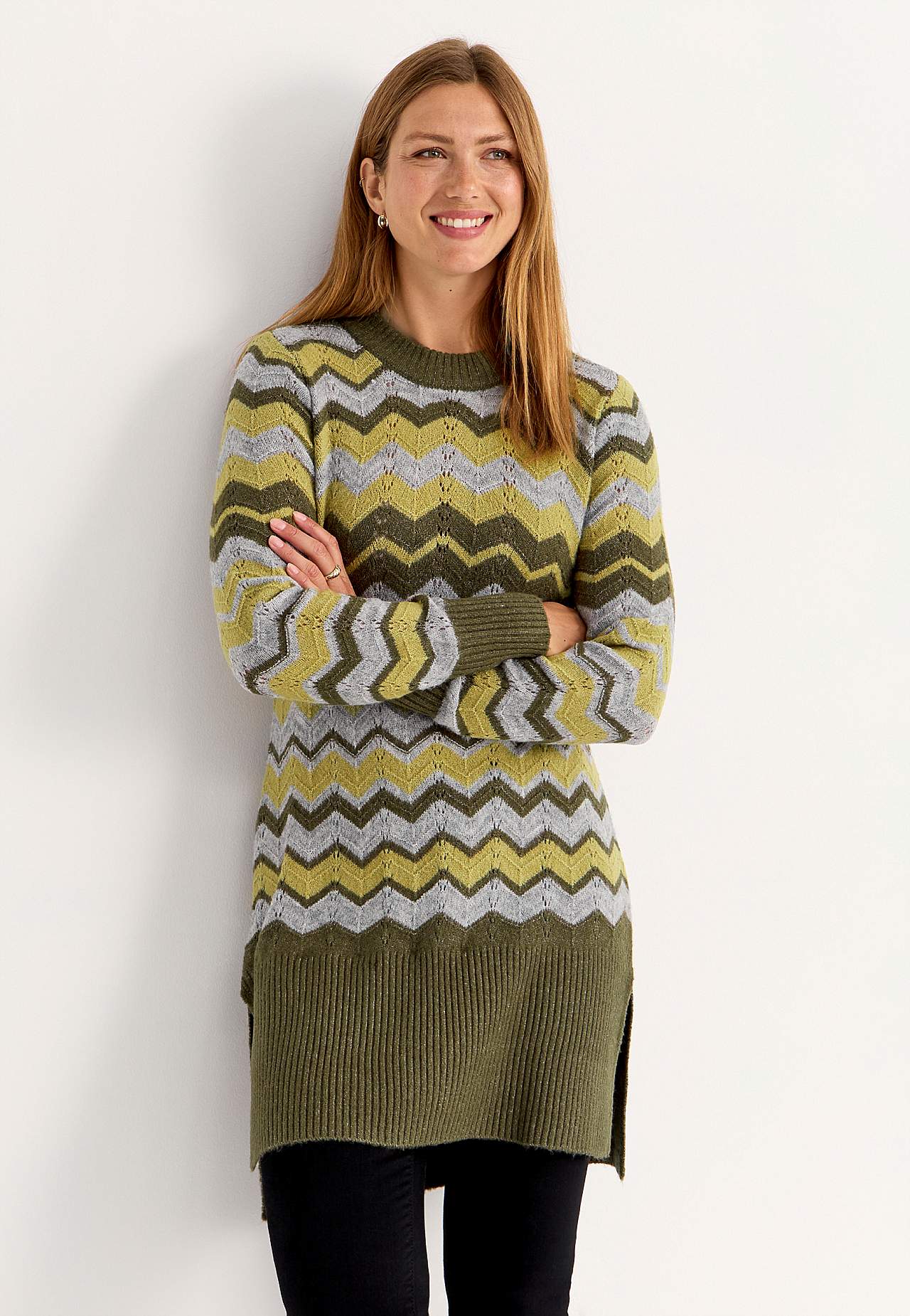 Dzianinowy sweter z wzorem zygzak