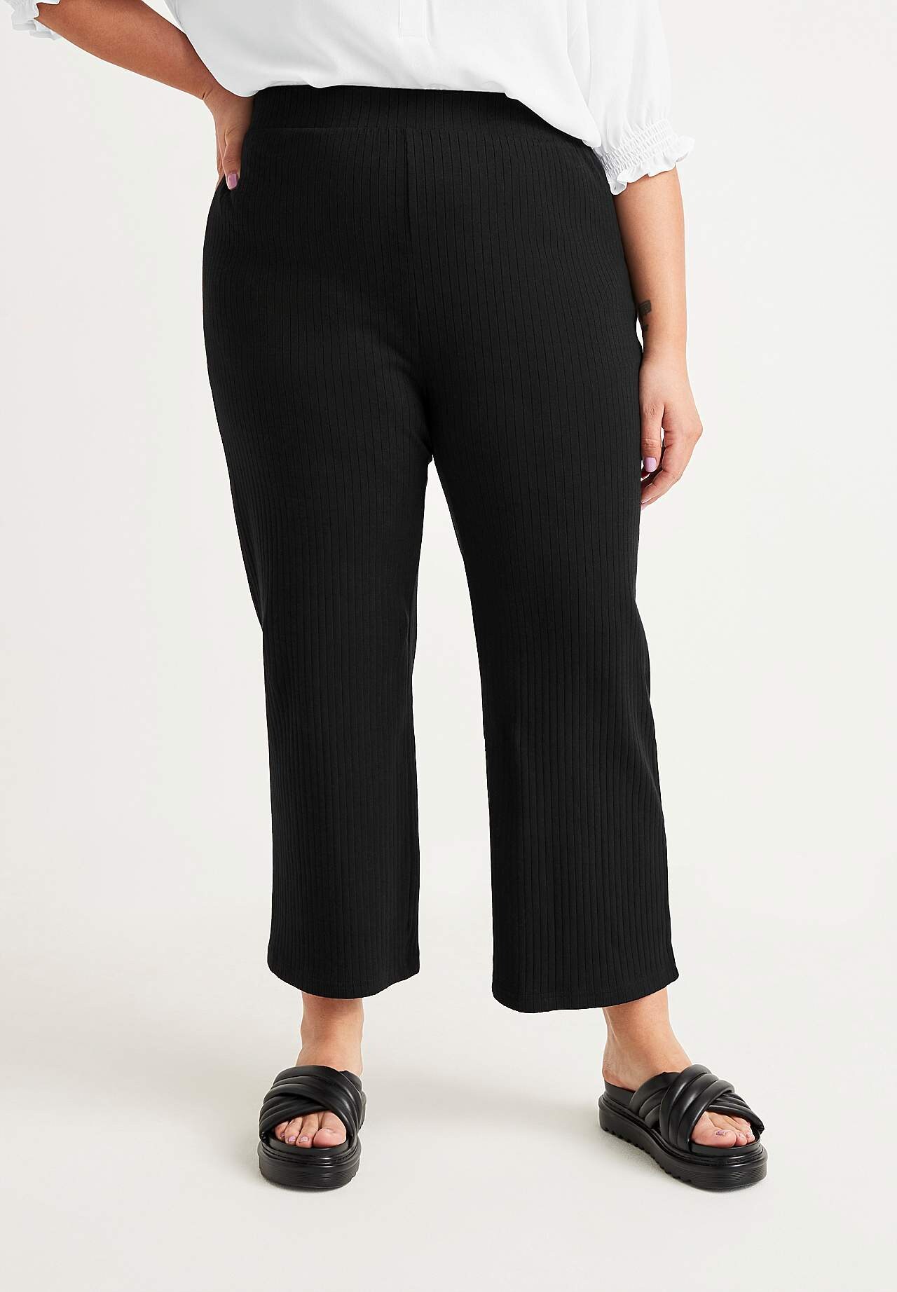 Prążkowane spodnie culottes