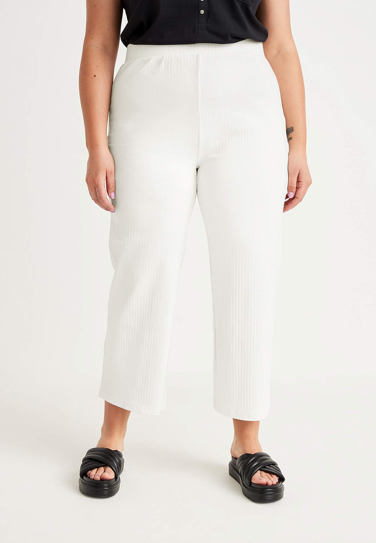 Prążkowane spodnie culottes