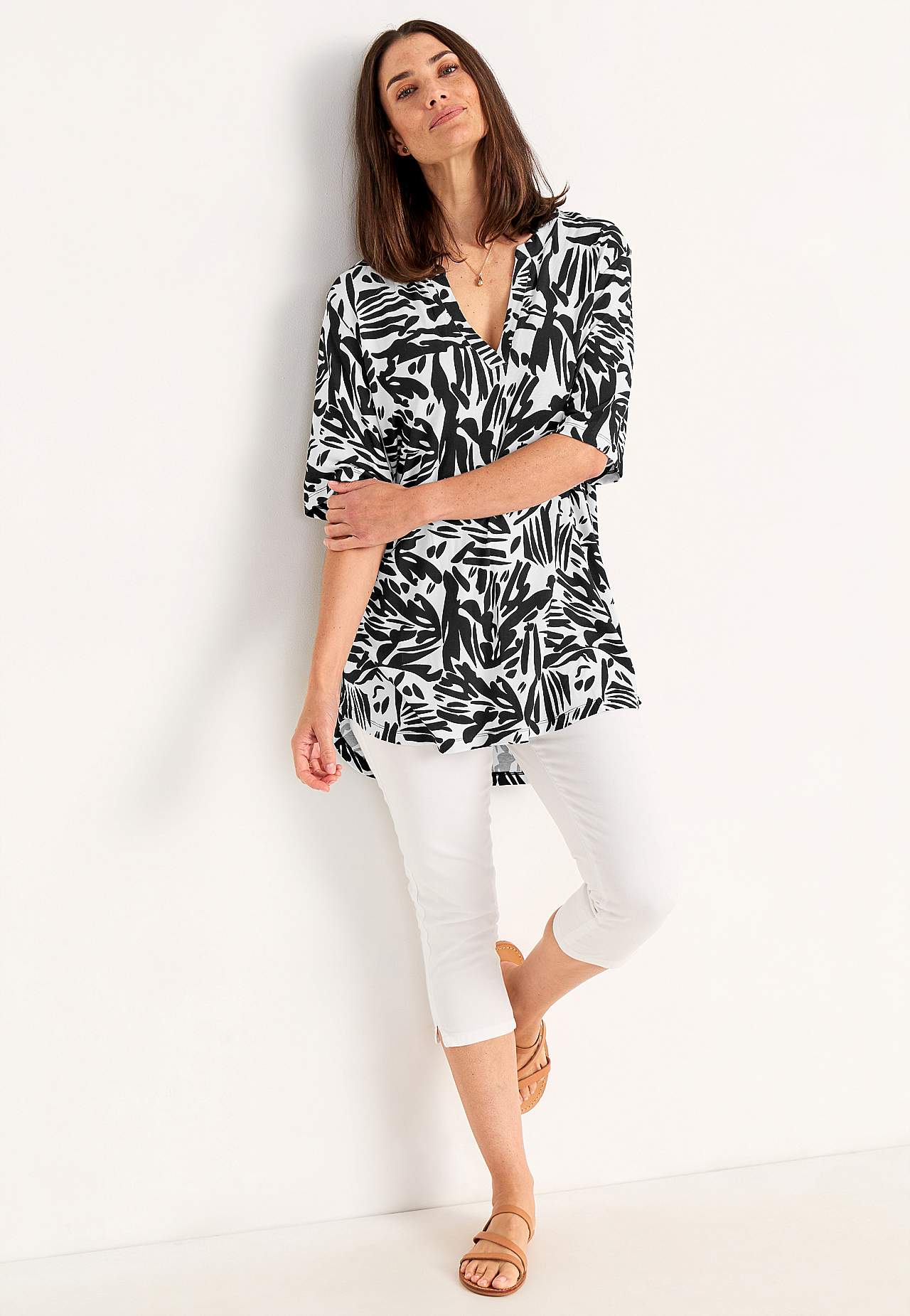 Tunika z dżerseju z dekoltem w serek