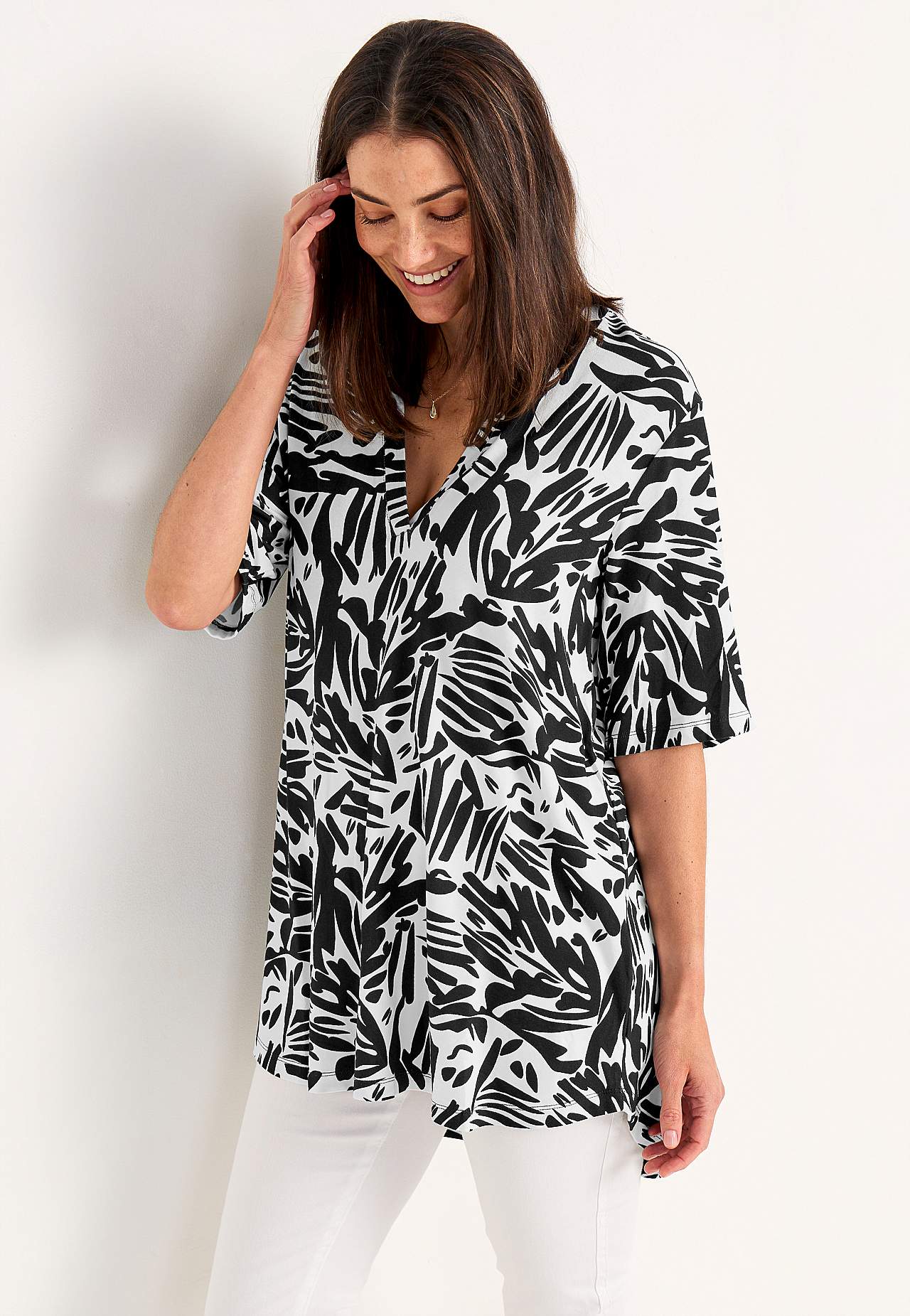 Tunika z dżerseju z dekoltem w serek