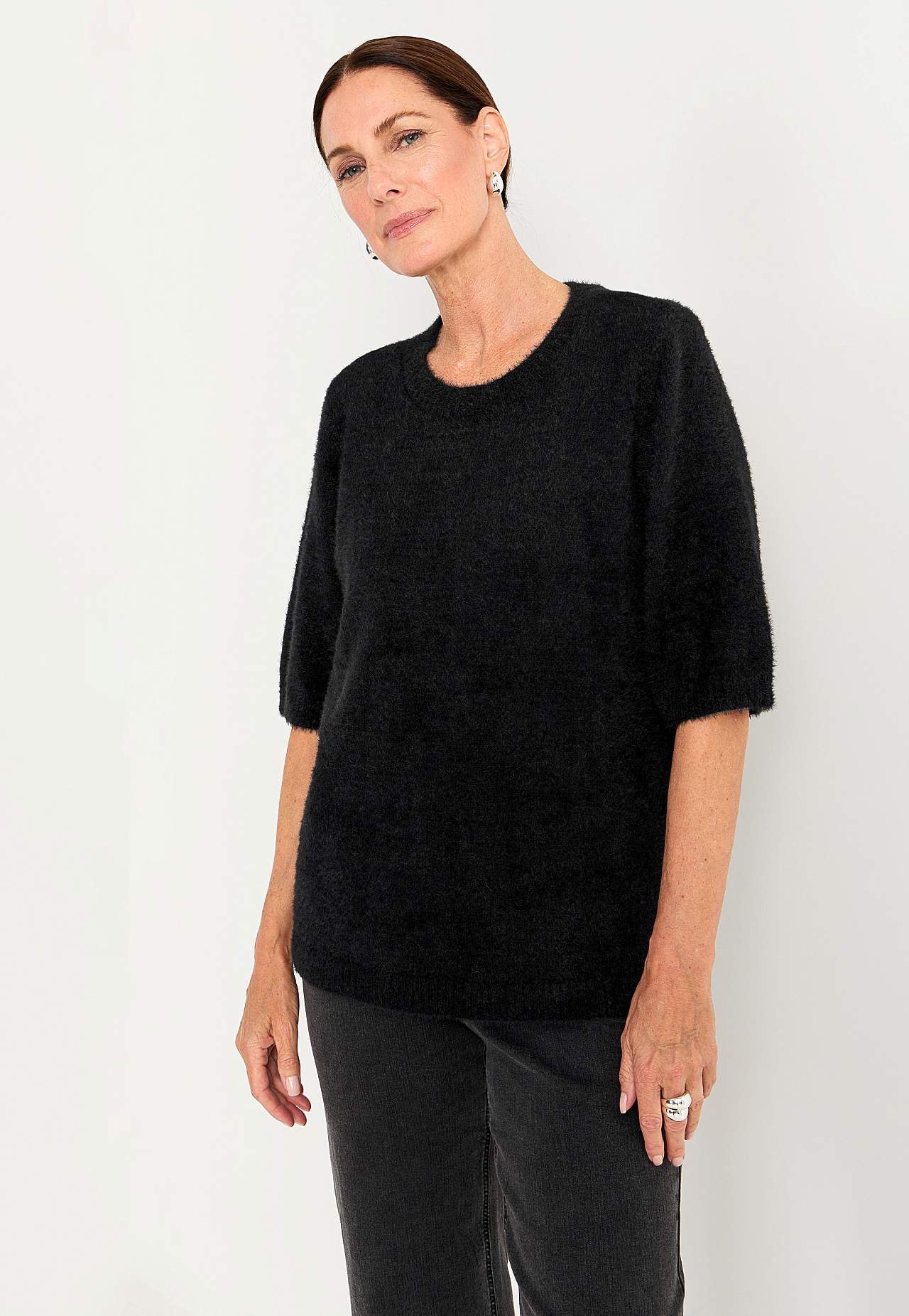 Dzianinowy sweter z krótkim rękawem