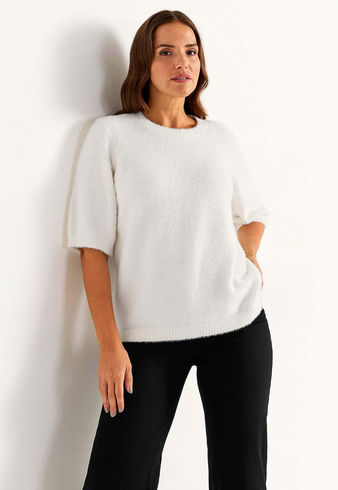 Dzianinowy sweter z krótkim rękawem