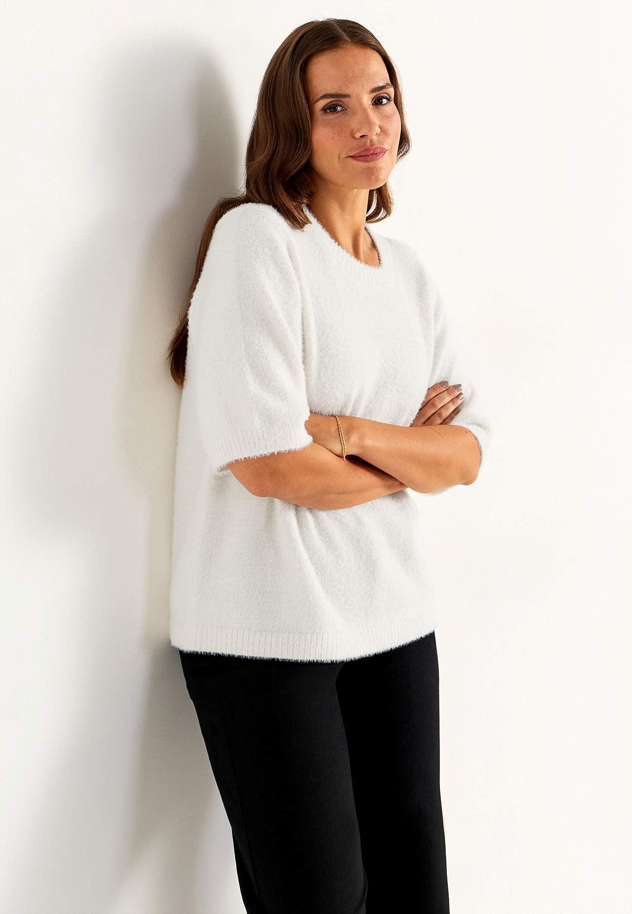 Dzianinowy sweter z krótkim rękawem