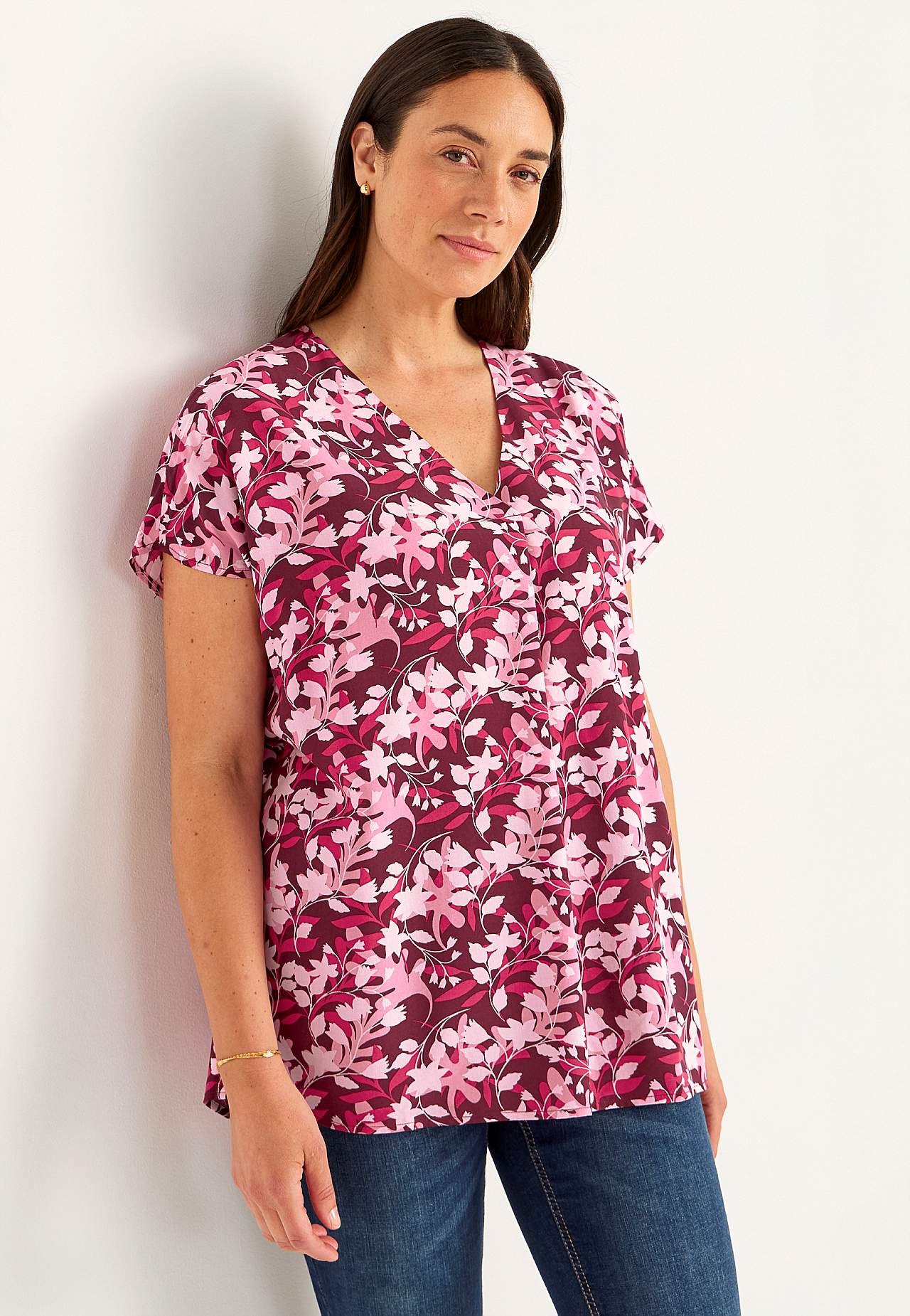 Tkana tunika z dekoltem w serek