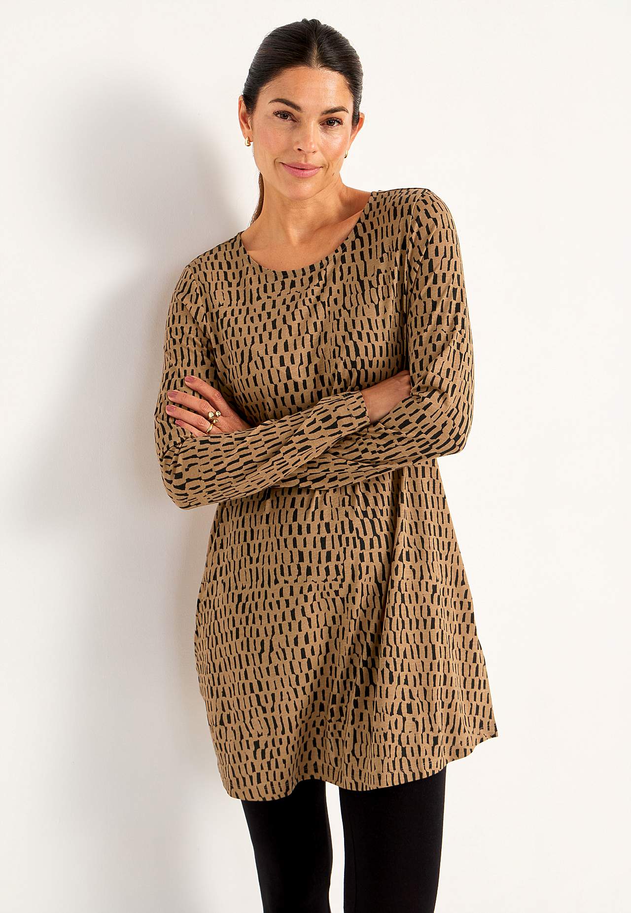 Wzorzysta tunika z dżerseju z kieszeniami