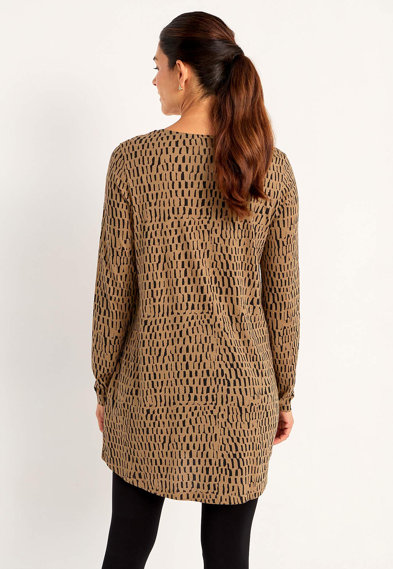 Wzorzysta tunika z dżerseju z kieszeniami