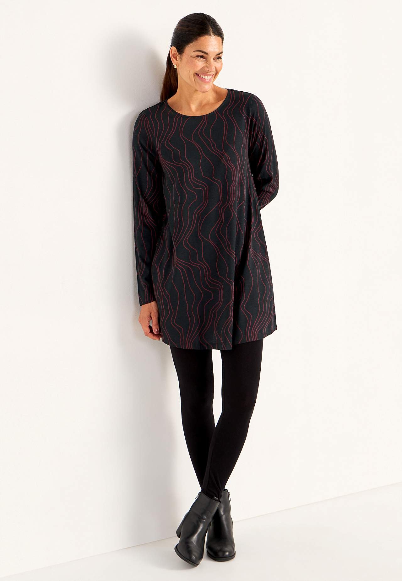 Wzorzysta tunika z dżerseju z kieszeniami