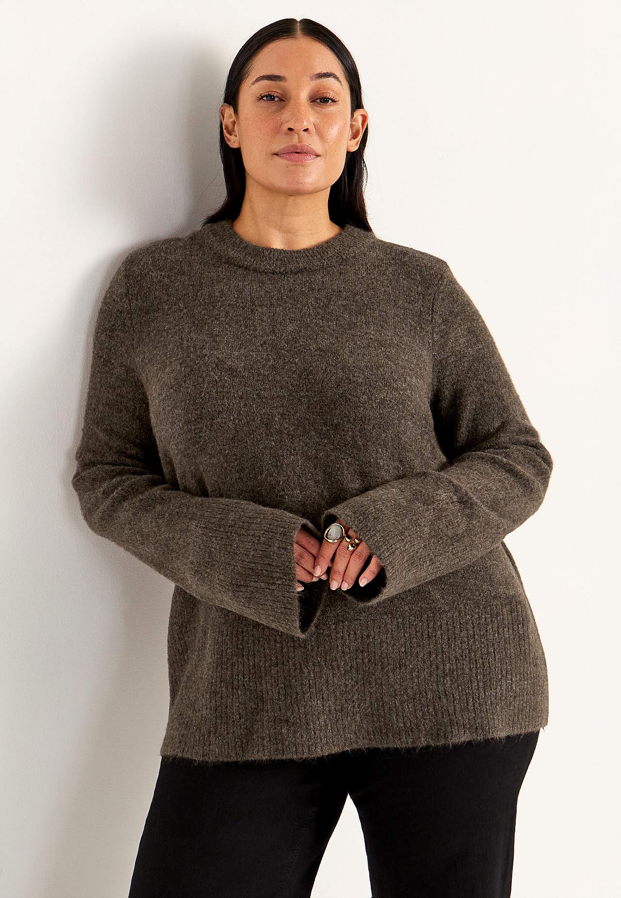 Dzianinowy sweter z okrągłym dekoltem