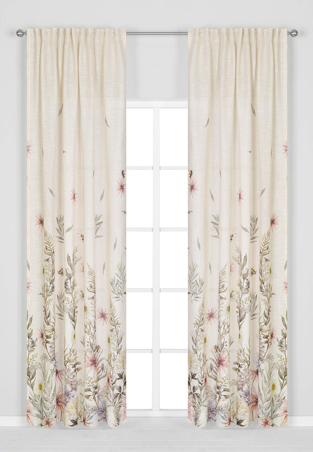 Zasłony regulowane z taśmą w kwiaty 2 sztuki