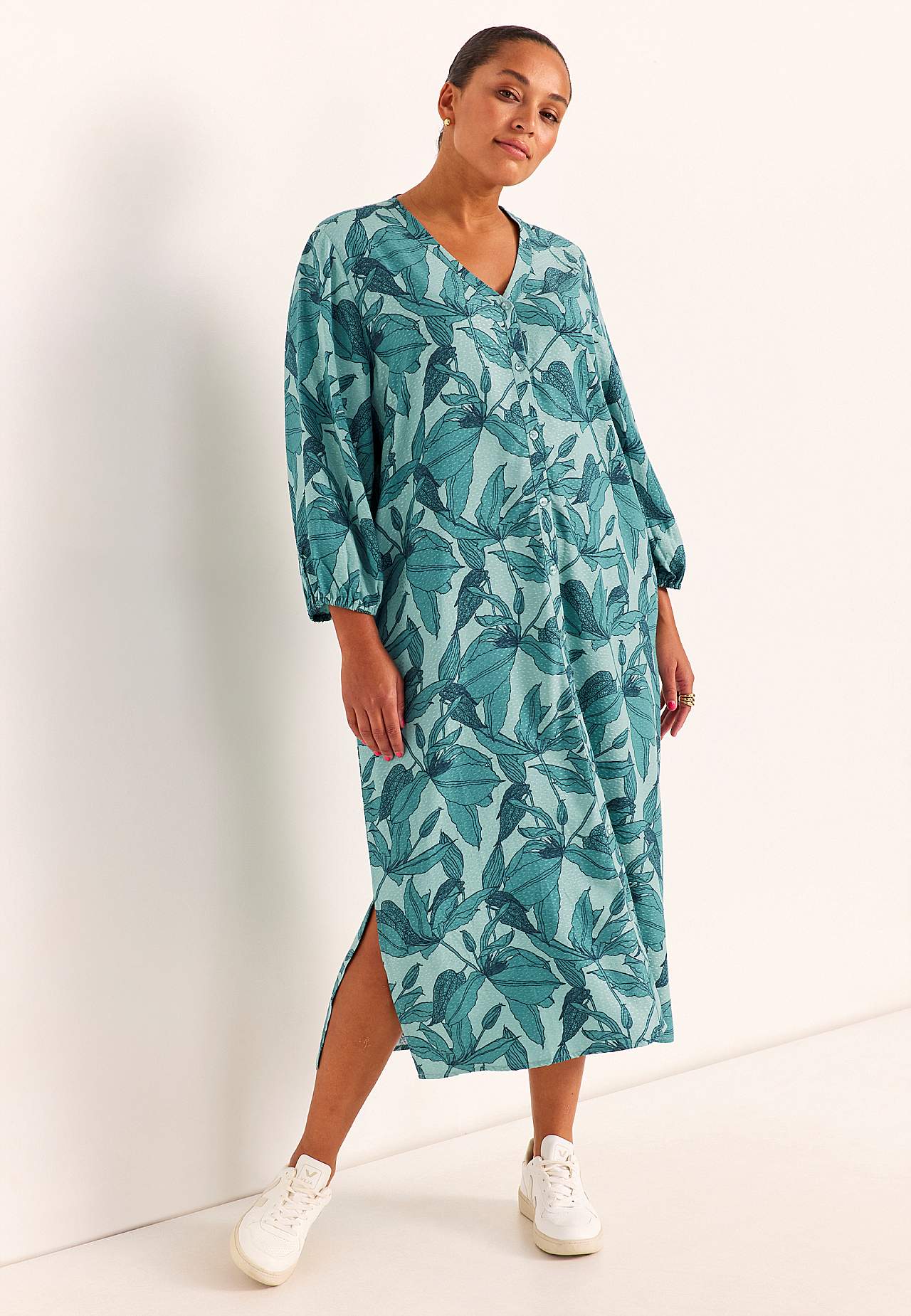 Tkana sukienka z kieszeniami