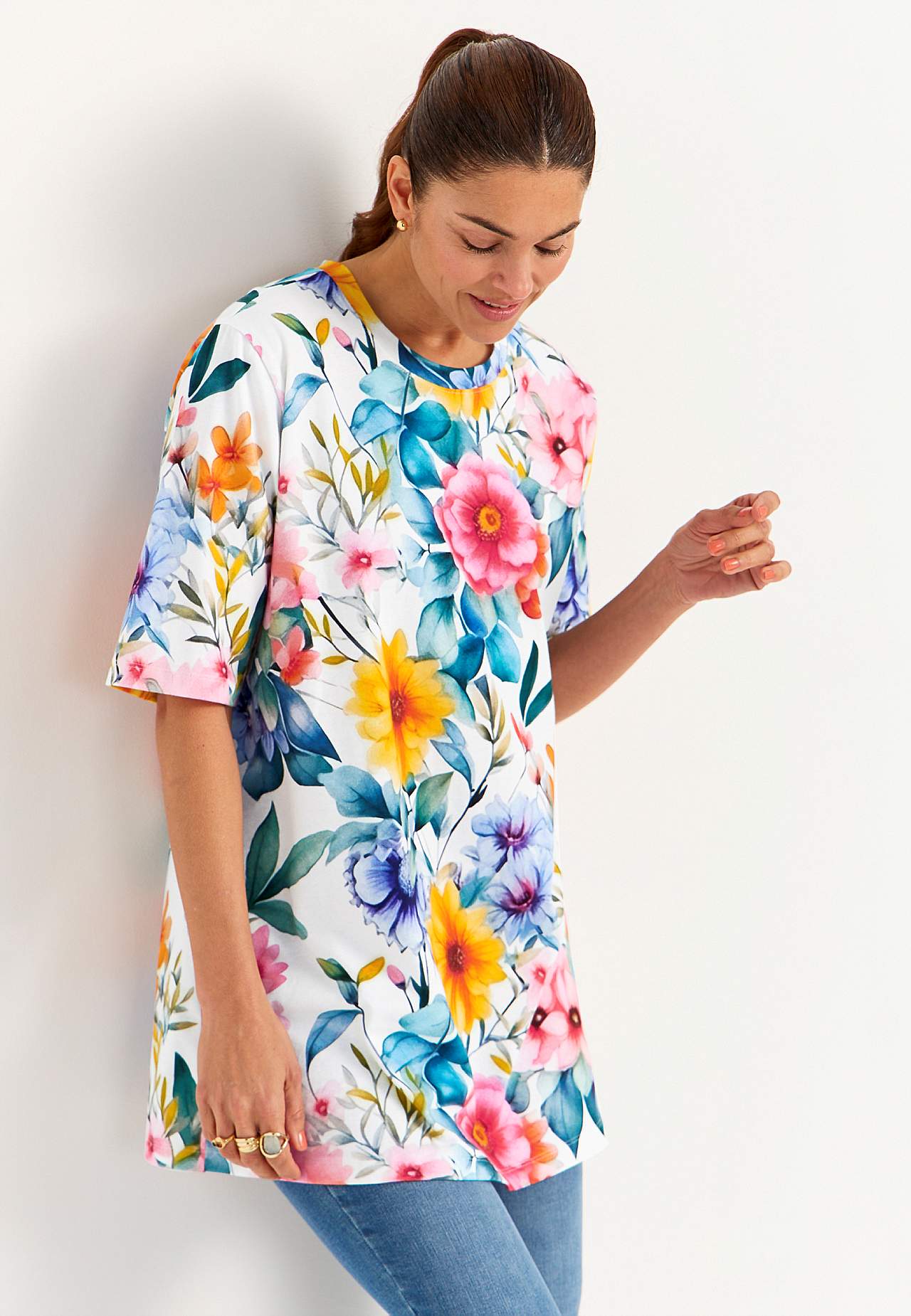 Tunika z dżerseju z trudnego dżerseju bawełnianego