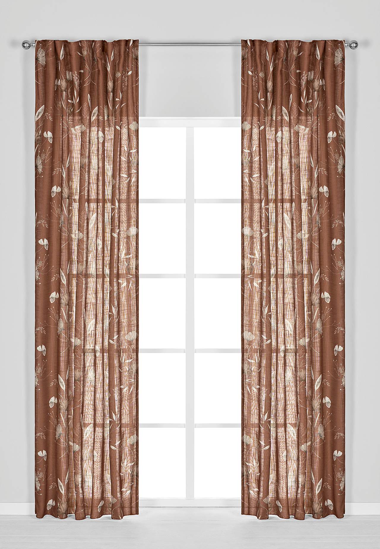 Zasłony regulowane z taśmą w kwiaty 2 sztuki