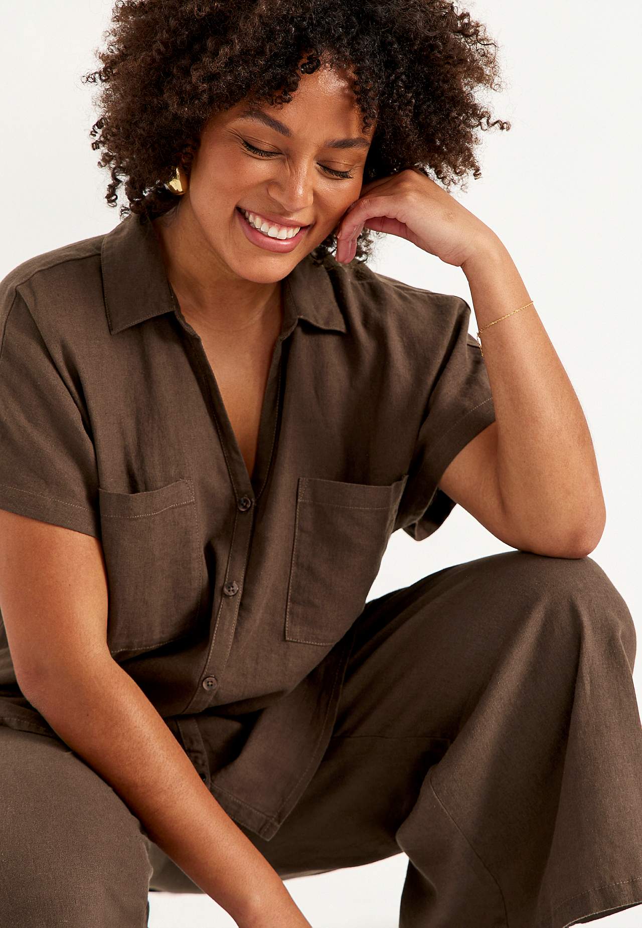 Lniana tunika z kieszeniami