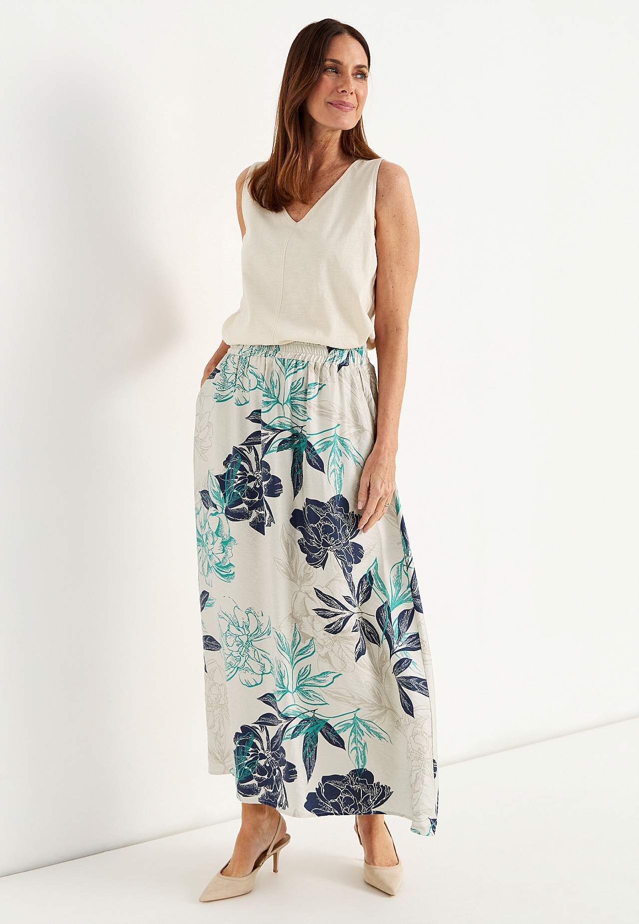 Kwiecista spódnica z kieszeniami