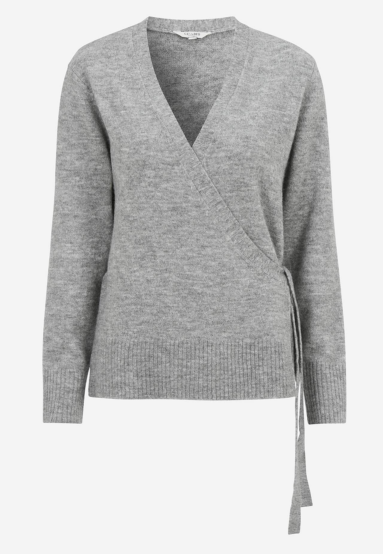 Dzianinowy rozpinany sweter z kopertowym designem