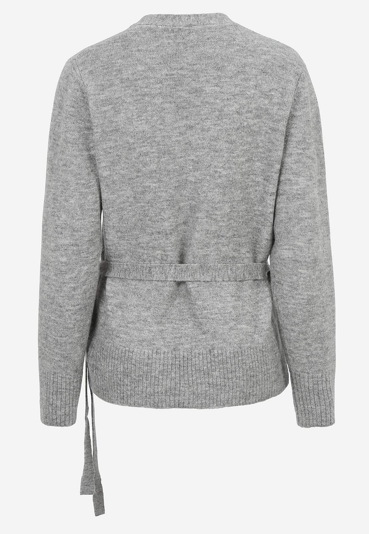 Dzianinowy rozpinany sweter z kopertowym designem