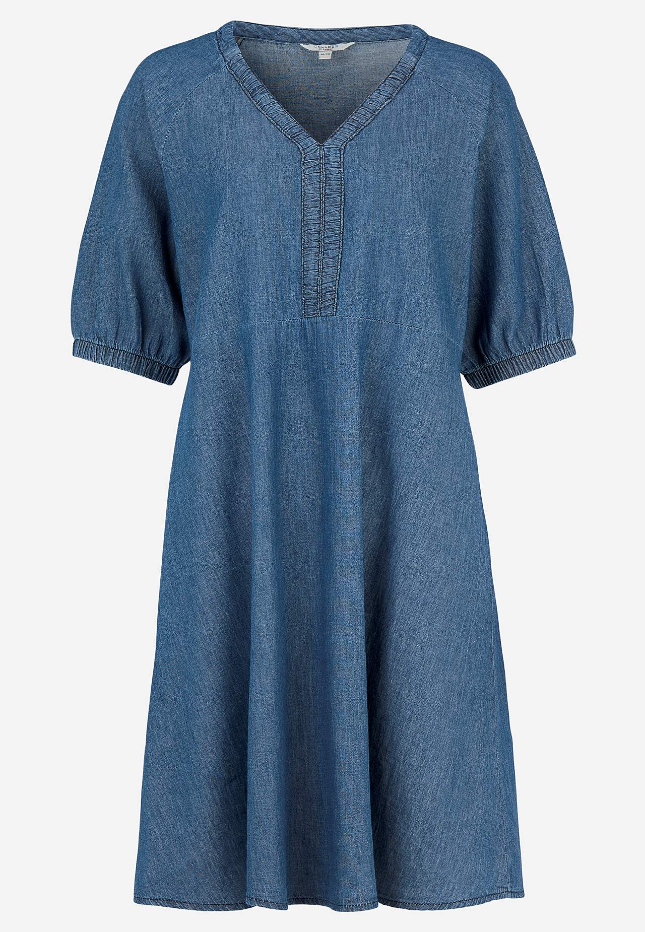 Krótka sukienka jeansowa z bufiastymi rękawami