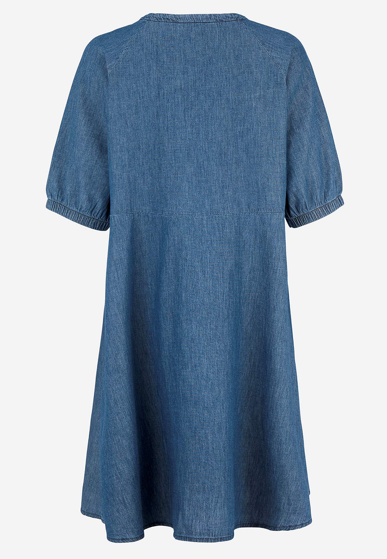 Krótka sukienka jeansowa z bufiastymi rękawami