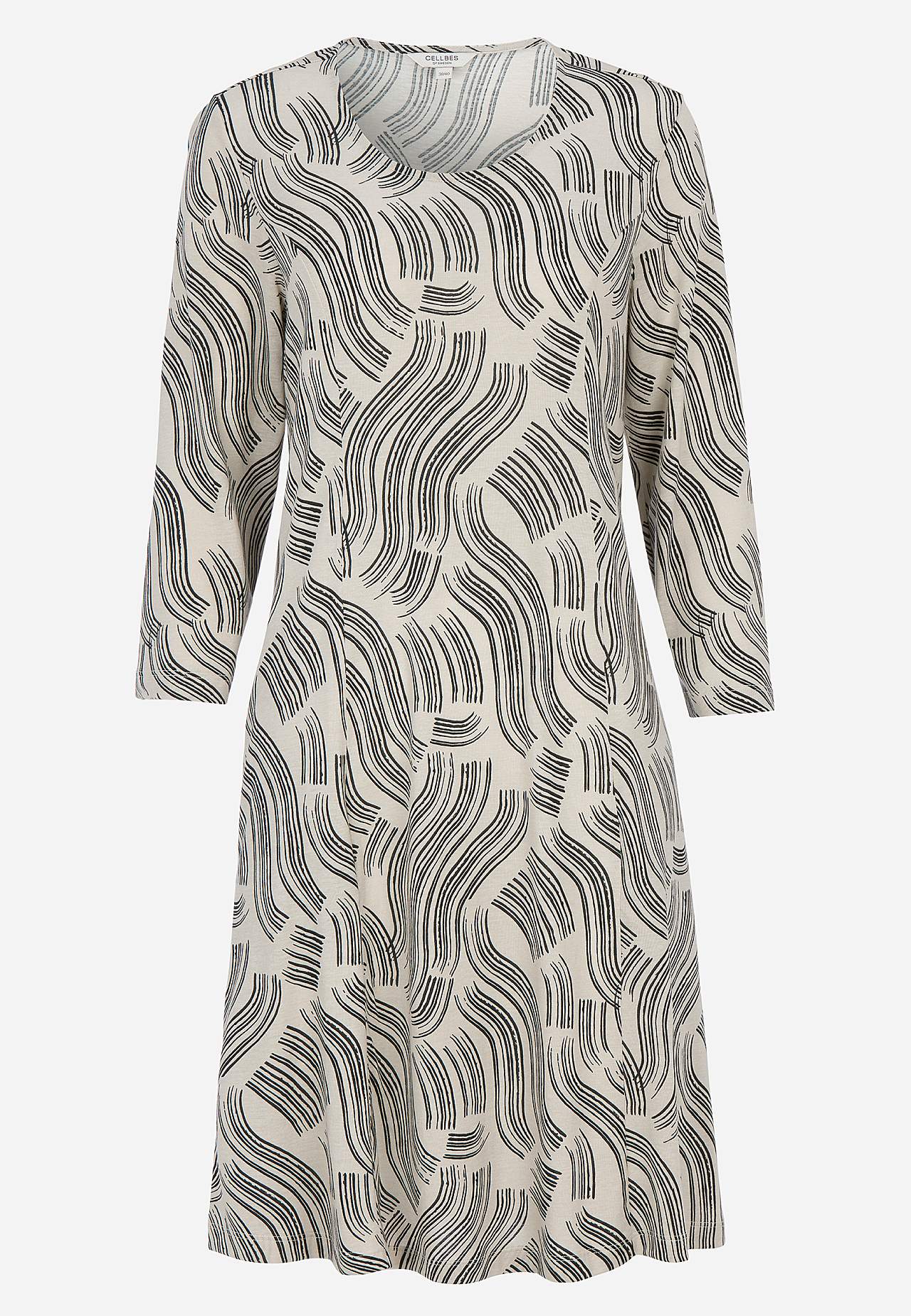 Wzorzysta dżersejowa sukienka z kieszeniami