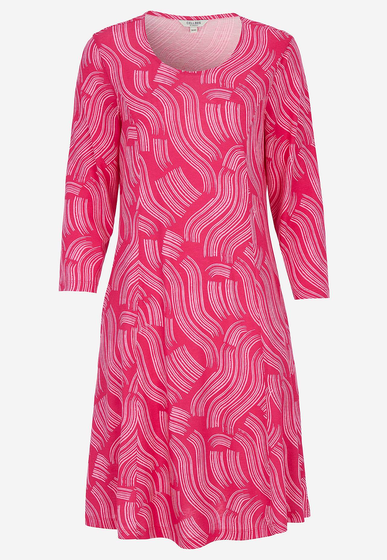 Wzorzysta dżersejowa sukienka z kieszeniami