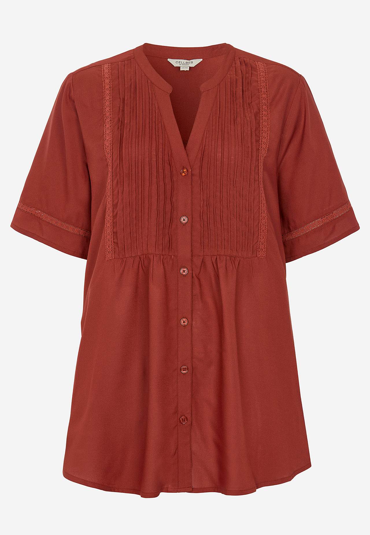 Tkana tunika z koronkowymi lamówkami