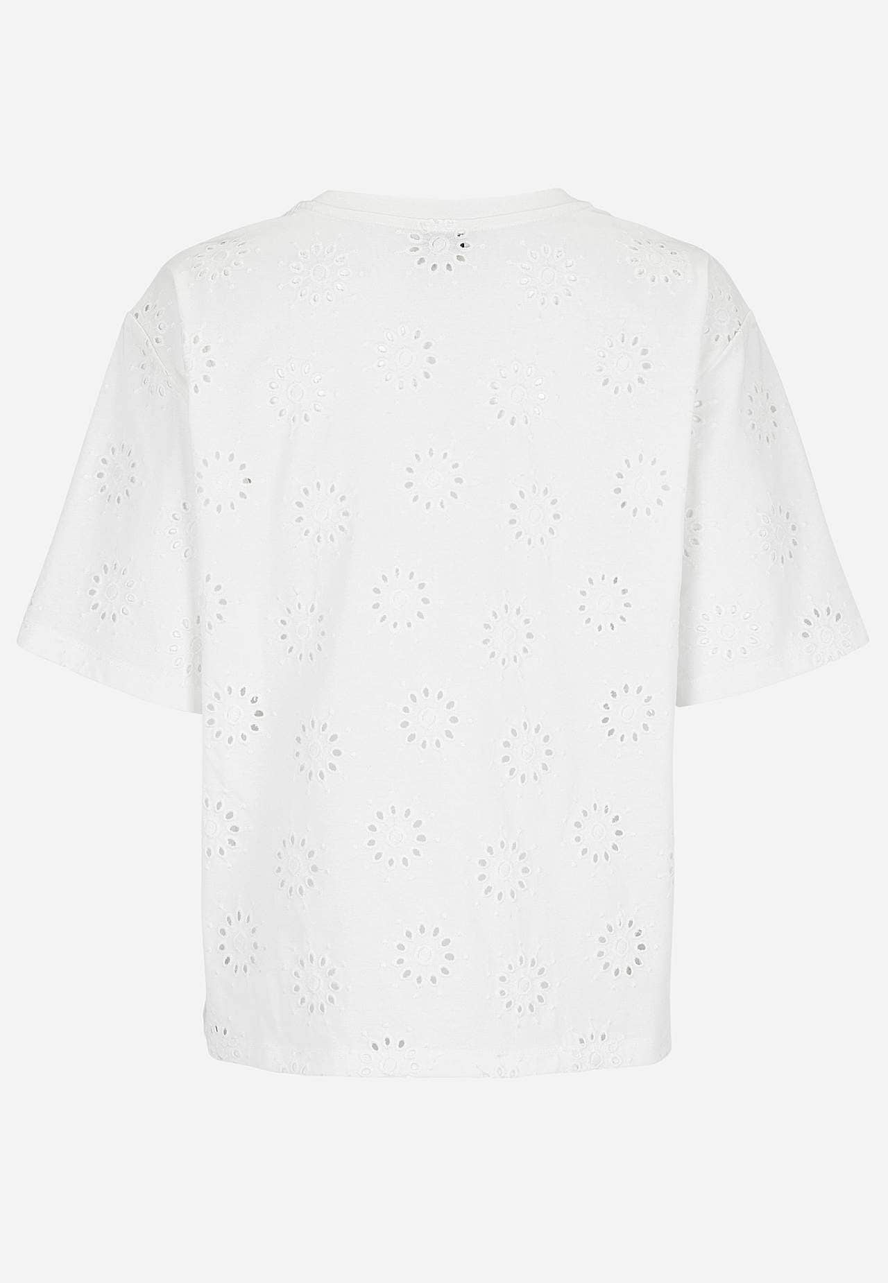 Top z dżerseju z haftowanym ażurowym wzorem