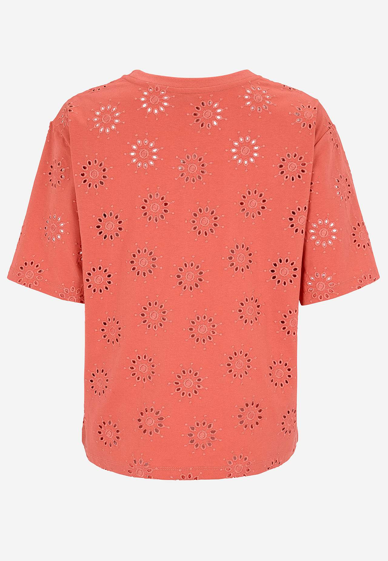 Top z dżerseju z haftowanym ażurowym wzorem