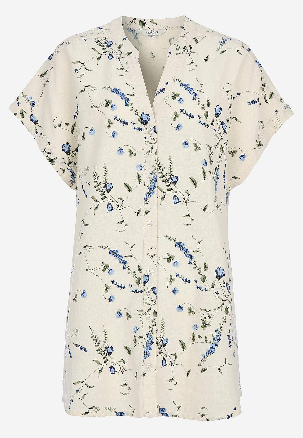 Kwiecista lniana tunika z guzikami